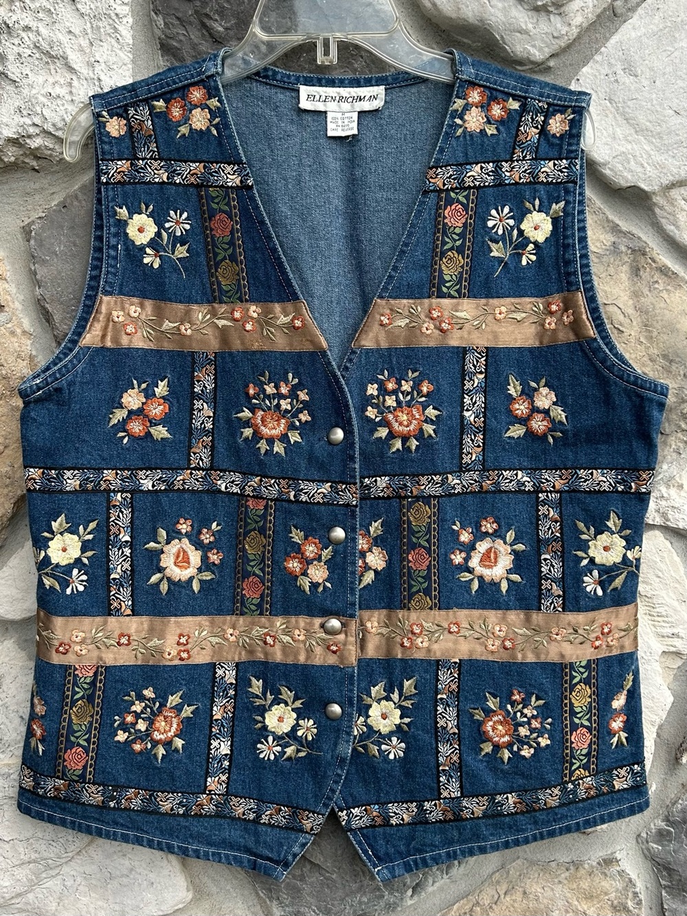 Vintage Embroidered Denim Vest Size M Women Stunning Cottagecore Statement Piece